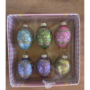 Pier 1 Imports Glass Easter Egg Ornaments Set Of 6 In Box